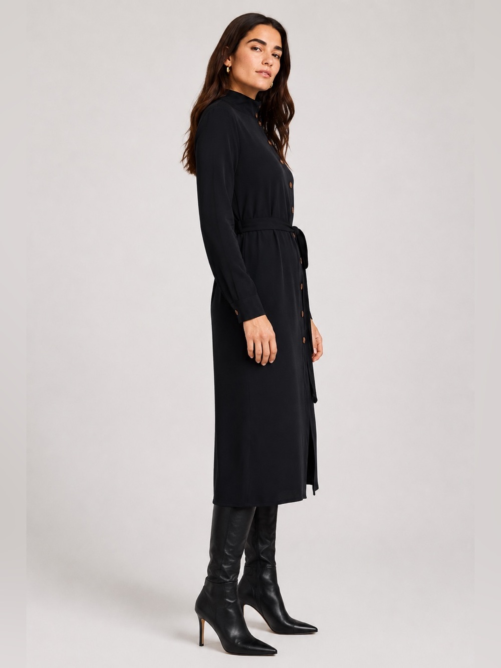 Ann Taylor Black Side-Button Midi Dress